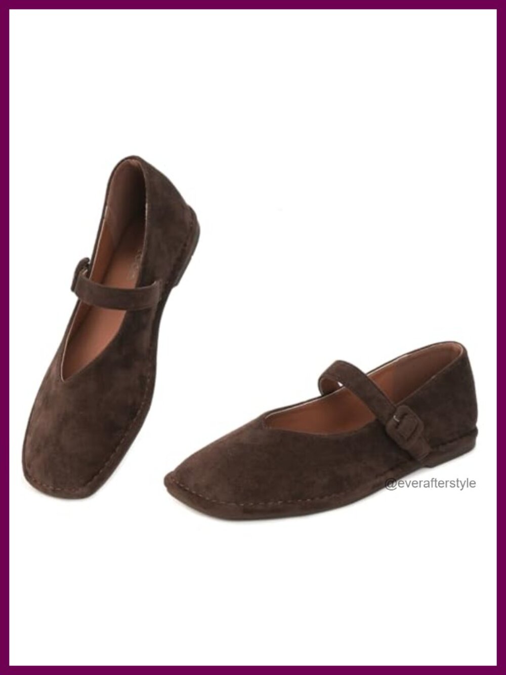 Women's Faux Suede Mary Jane Flats Square Toe Adjustable Strap
